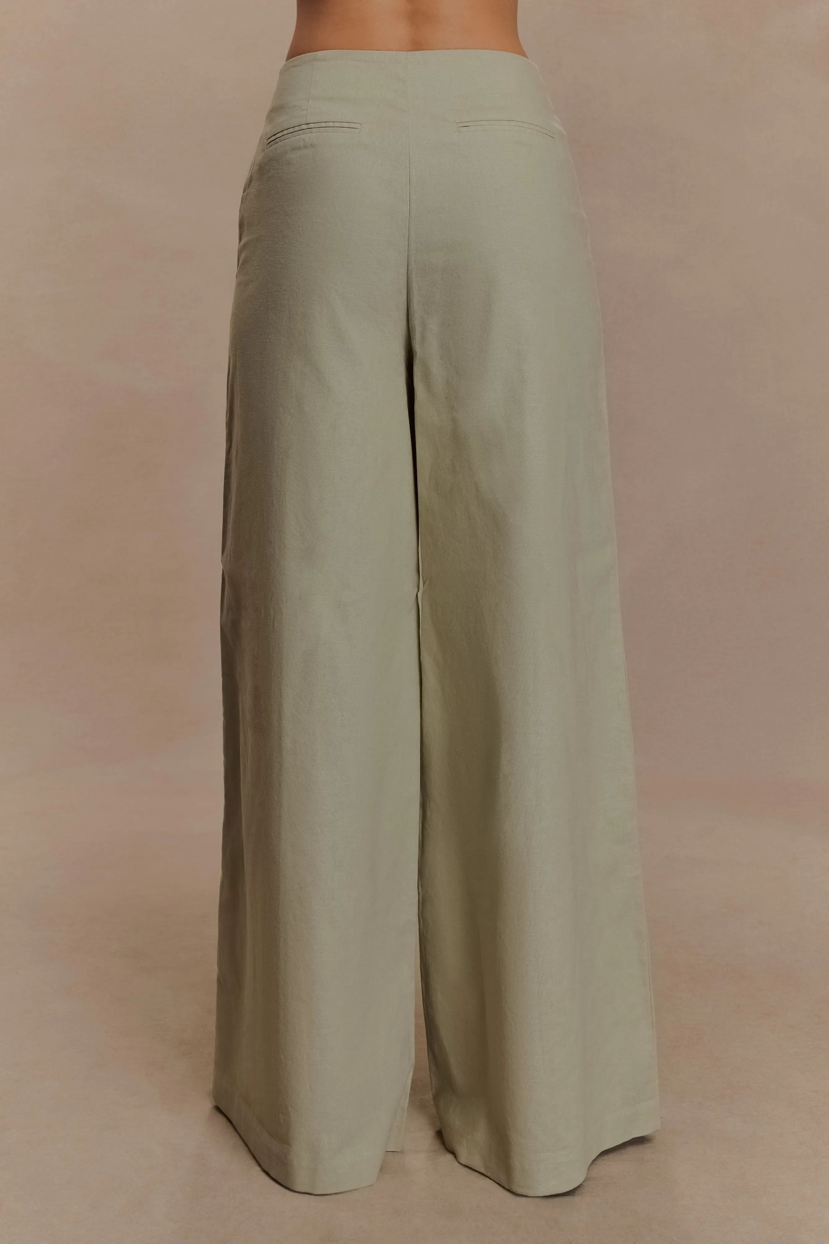 Brandi Linen Straight Leg Pant - Basil sold by Meshki product image thumbnail 2