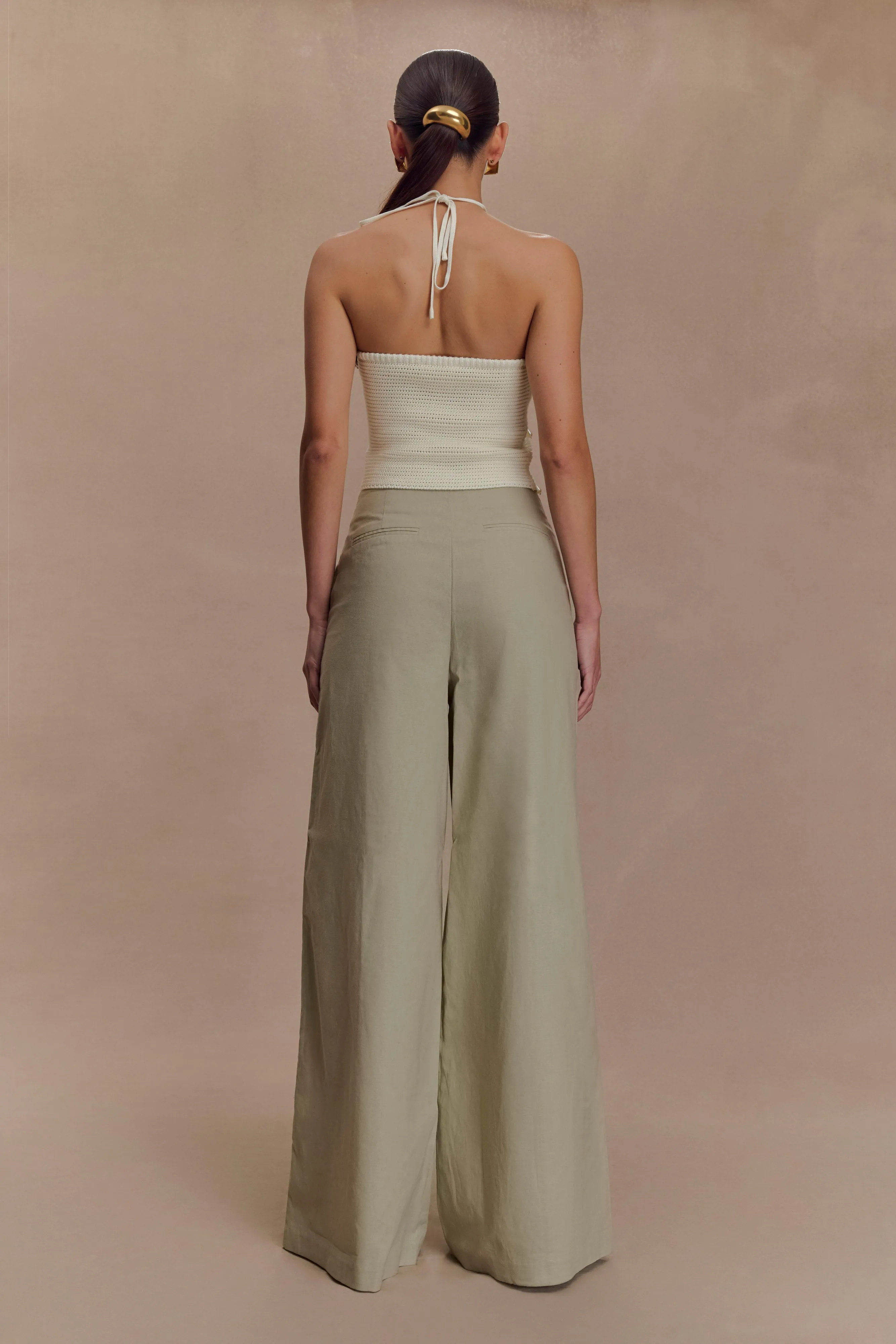 Brandi Linen Straight Leg Pant - Basil sold by Meshki product image thumbnail 5