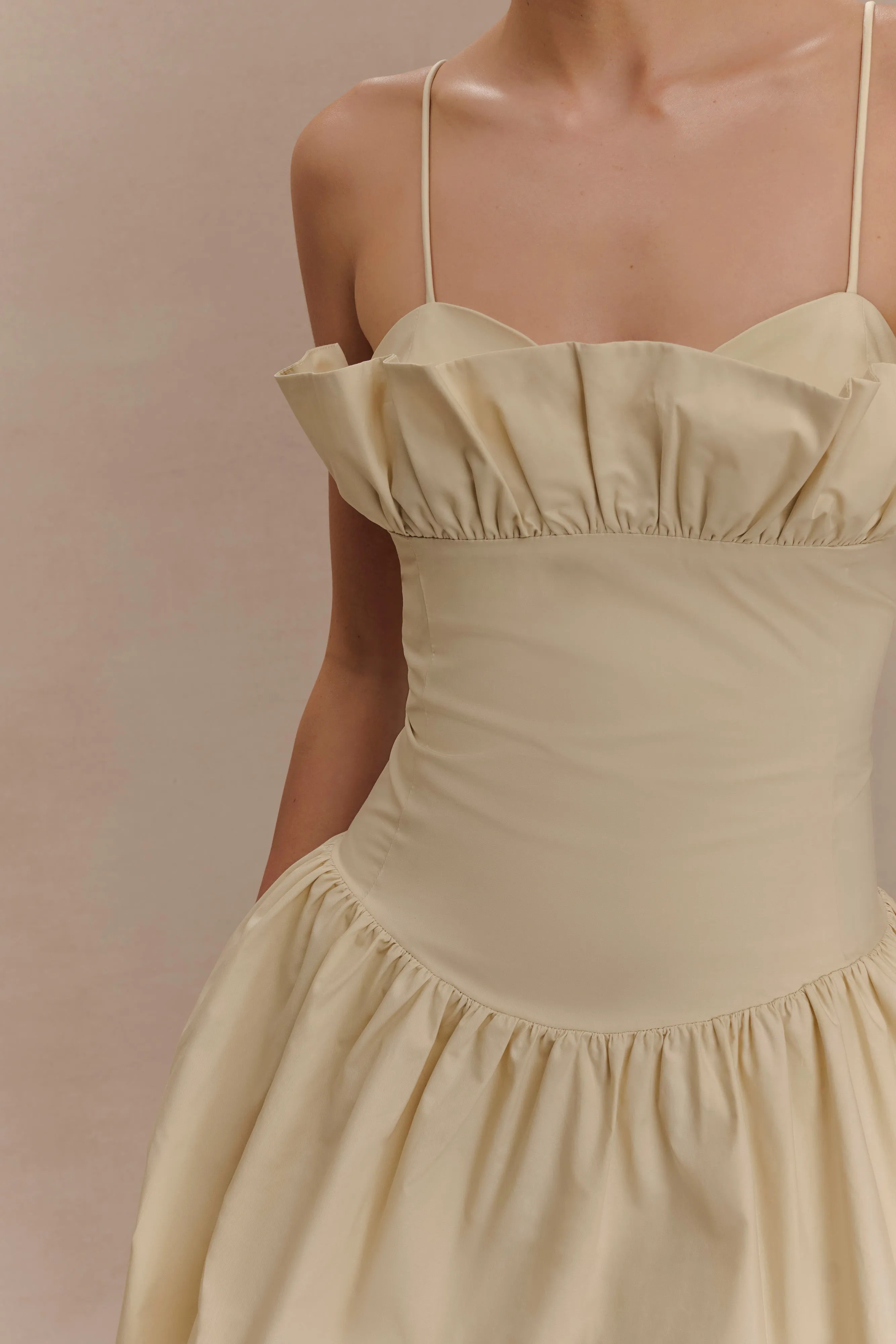 Janis Cotton Frill Mini Dress - Nude sold by Meshki product image thumbnail 3