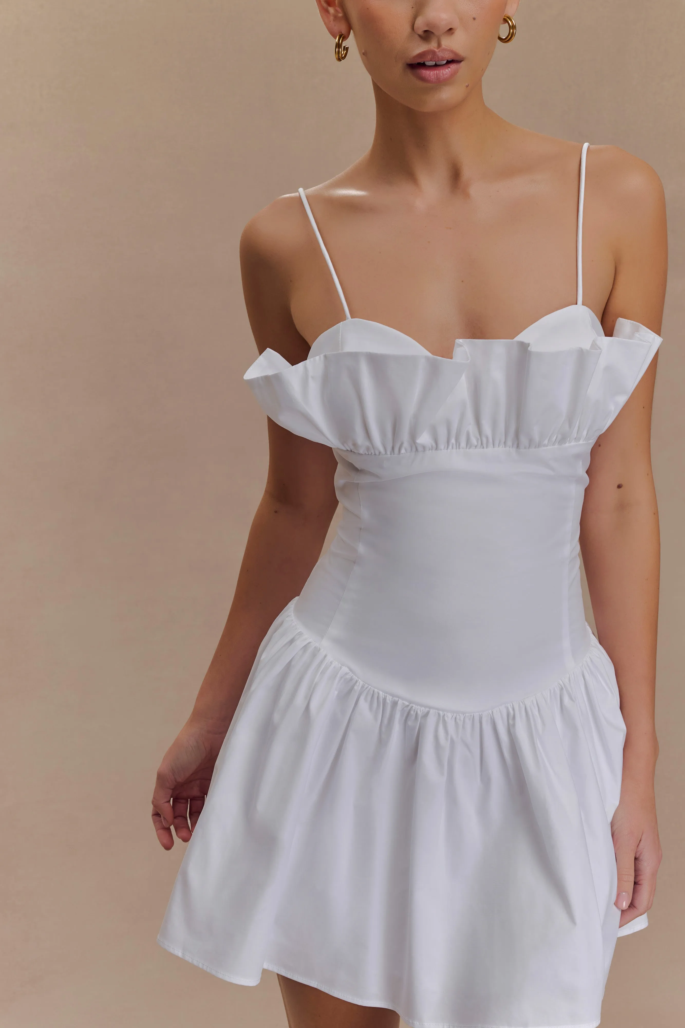 Janis Cotton Frill Mini Dress - White sold by Meshki product image thumbnail 3