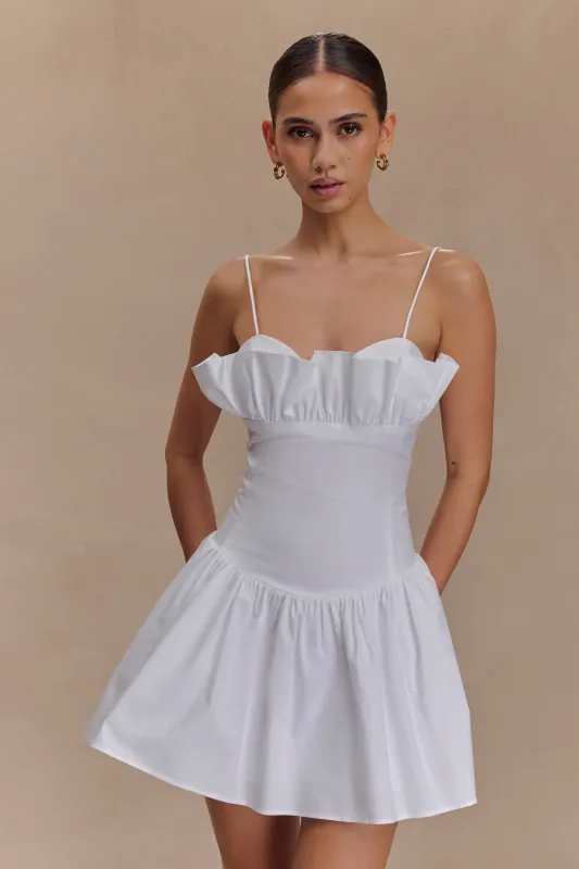 Janis Cotton Frill Mini Dress - White sold by Meshki