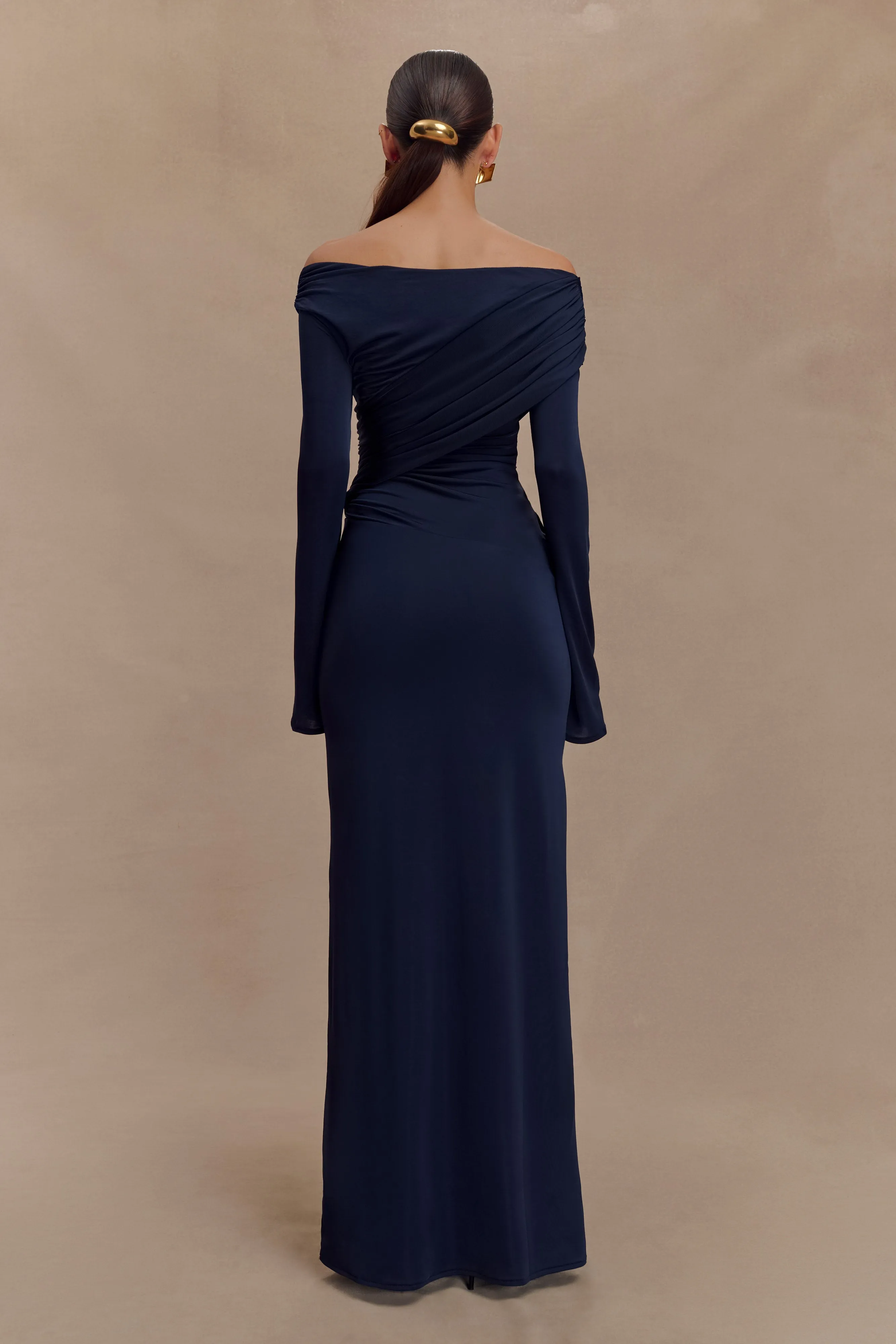 Therese Off Shoulder Ruched Maxi Dress - Navy sold by Meshki product image thumbnail 2