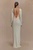 Louisa Long Sleeve Slinky Maxi Dress - Ivory sold by Meshki