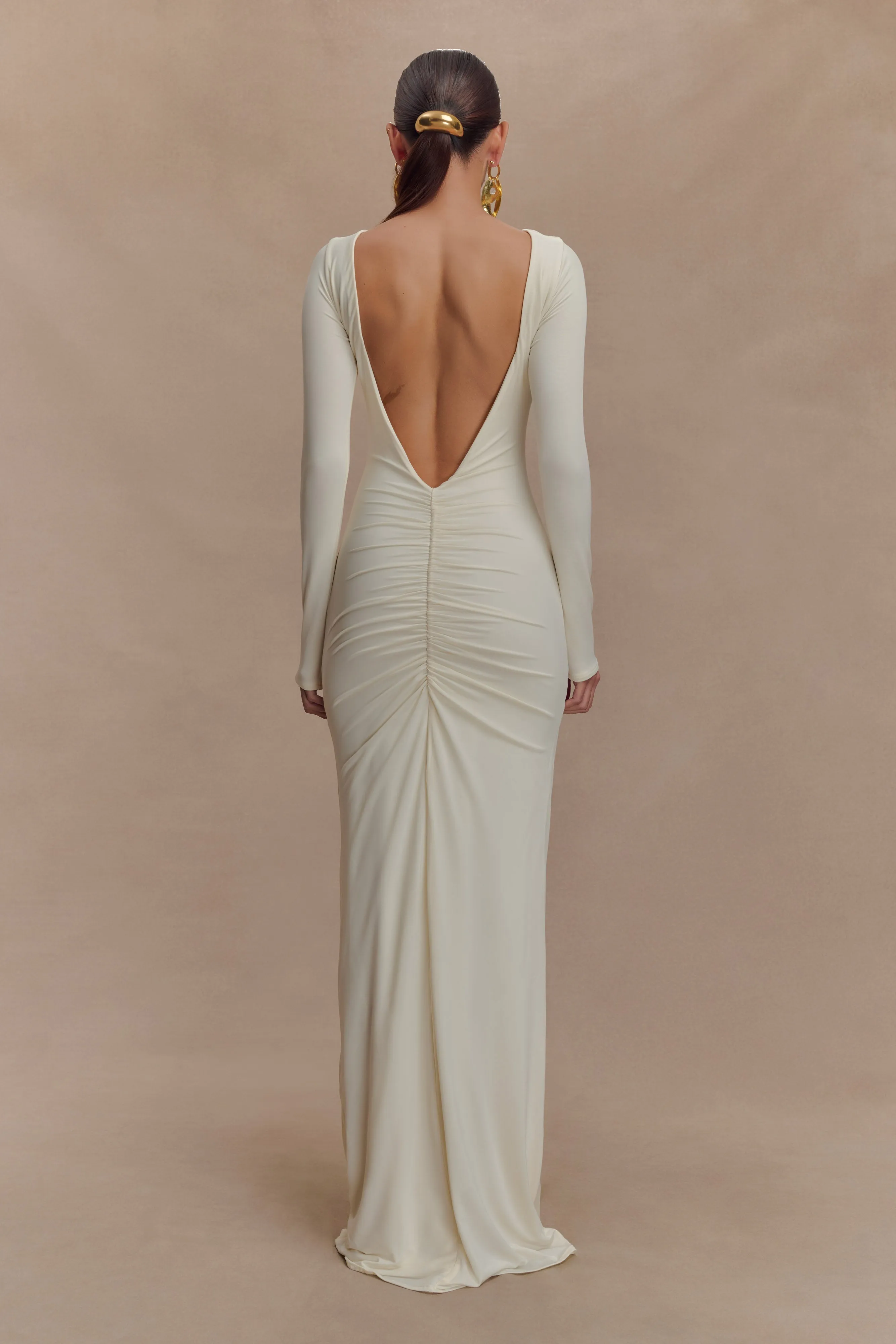 Louisa Long Sleeve Slinky Maxi Dress - Ivory sold by Meshki product image thumbnail 3