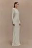 Louisa Long Sleeve Slinky Maxi Dress - Ivory sold by Meshki