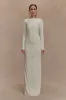 Louisa Long Sleeve Slinky Maxi Dress - Ivory sold by Meshki