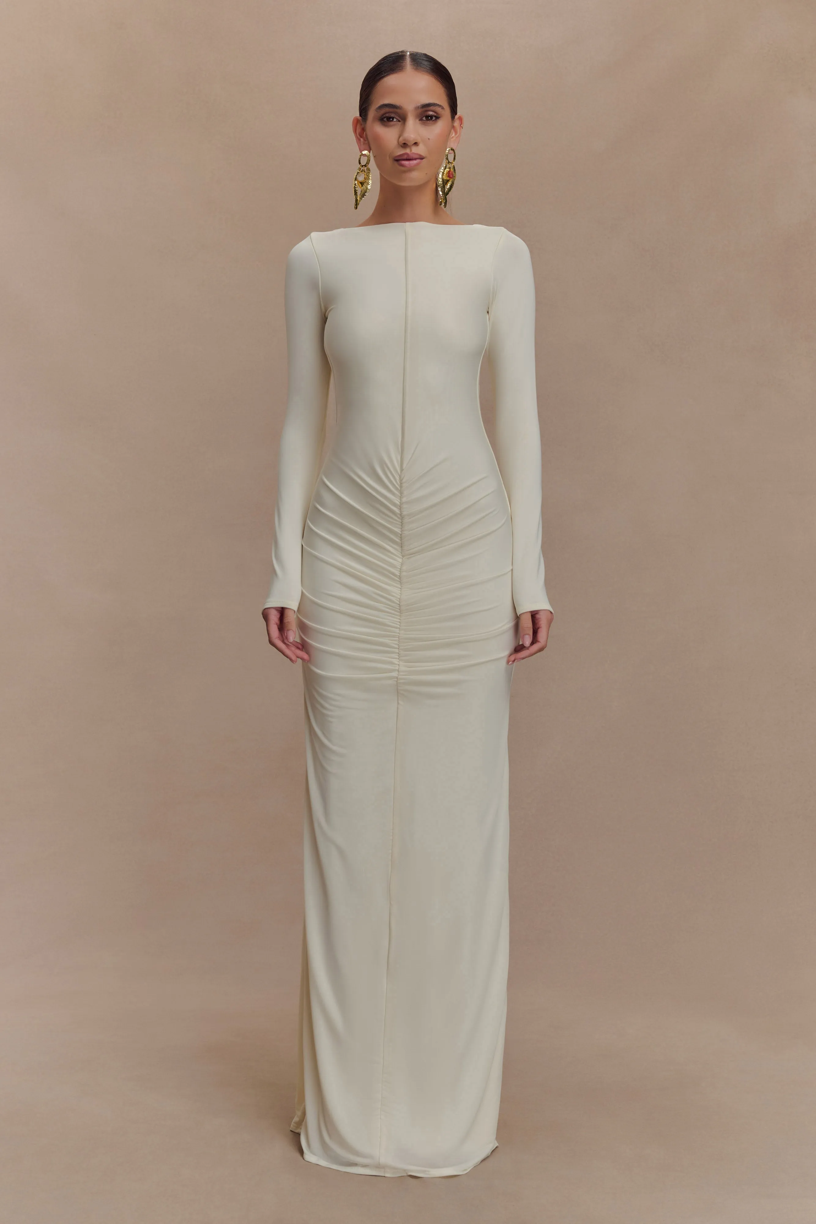 Louisa Long Sleeve Slinky Maxi Dress - Ivory sold by Meshki product image thumbnail 2
