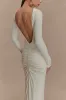 Louisa Long Sleeve Slinky Maxi Dress - Ivory sold by Meshki