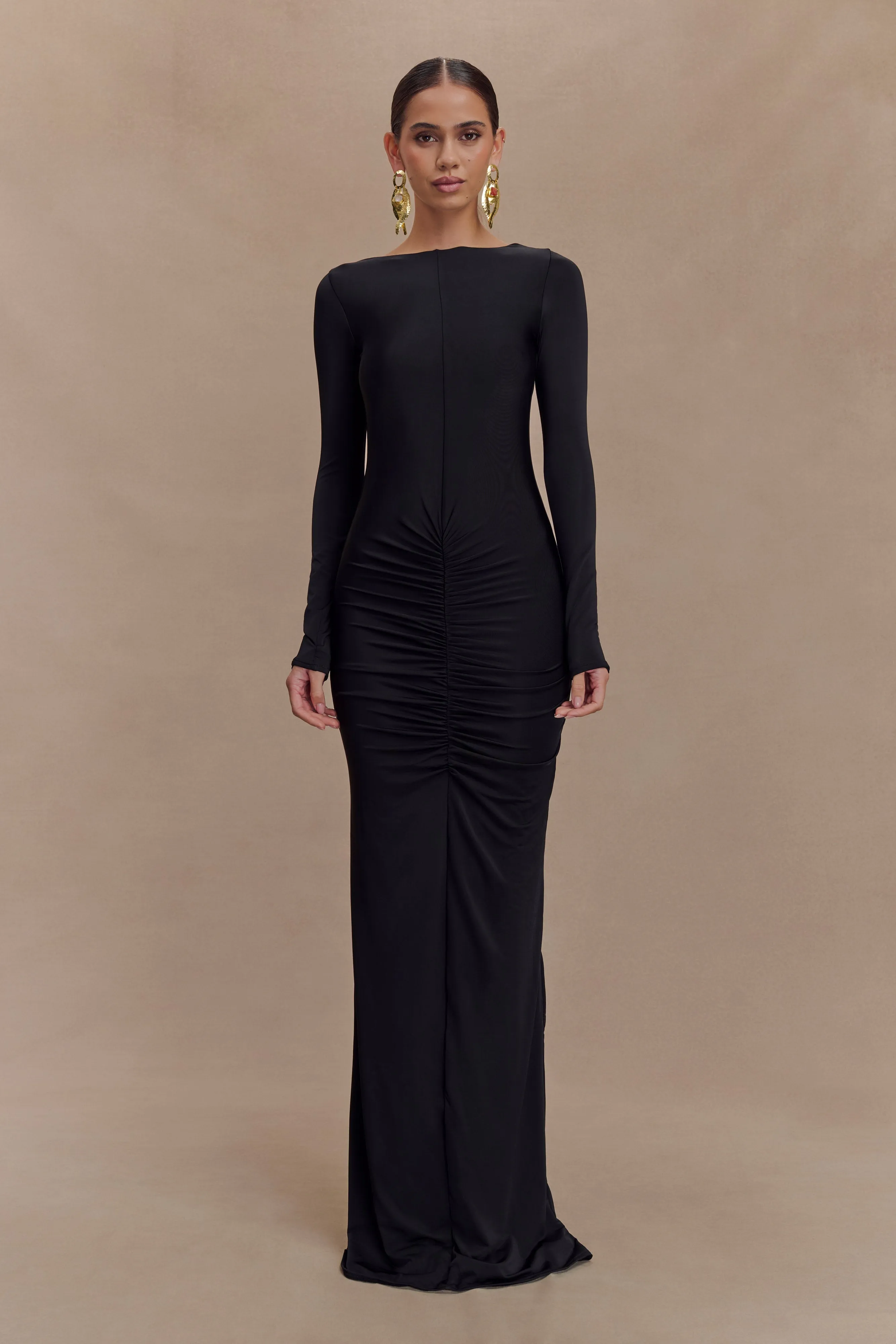 Louisa Long Sleeve Slinky Maxi Dress - Black sold by Meshki product image thumbnail 2