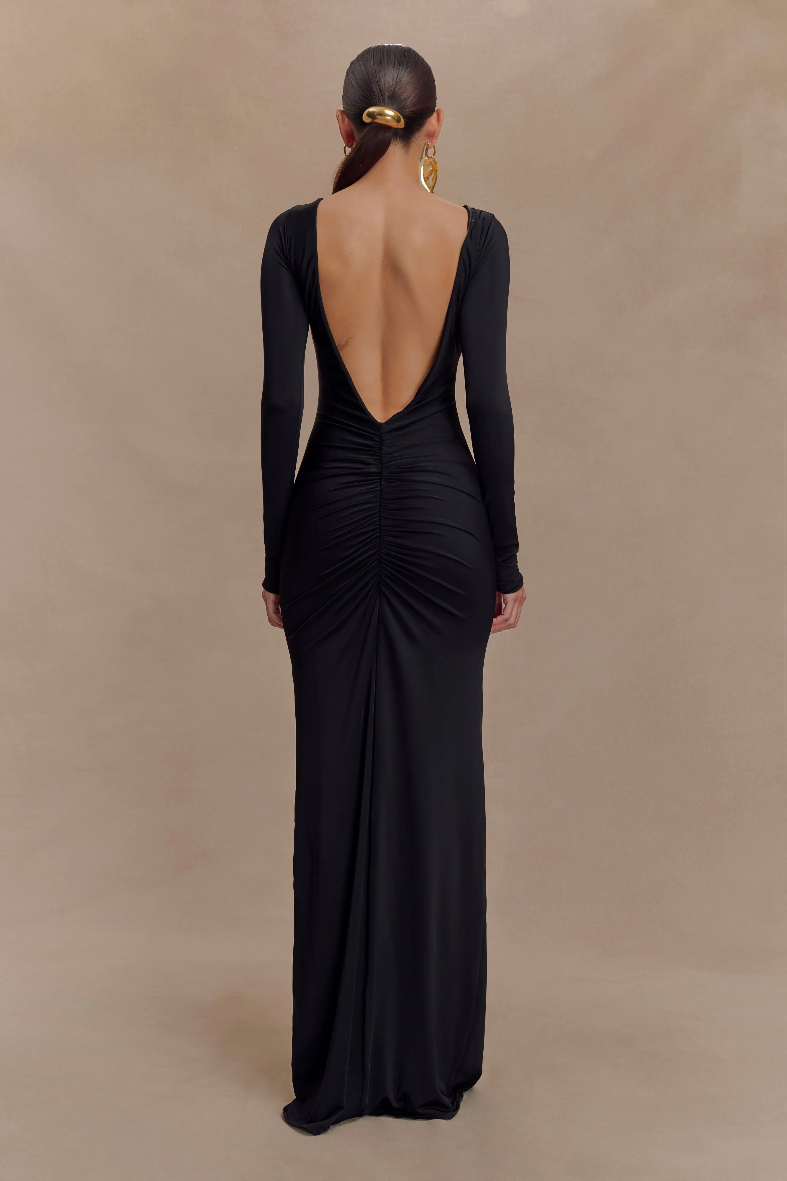 Louisa Long Sleeve Slinky Maxi Dress - Black sold by Meshki
