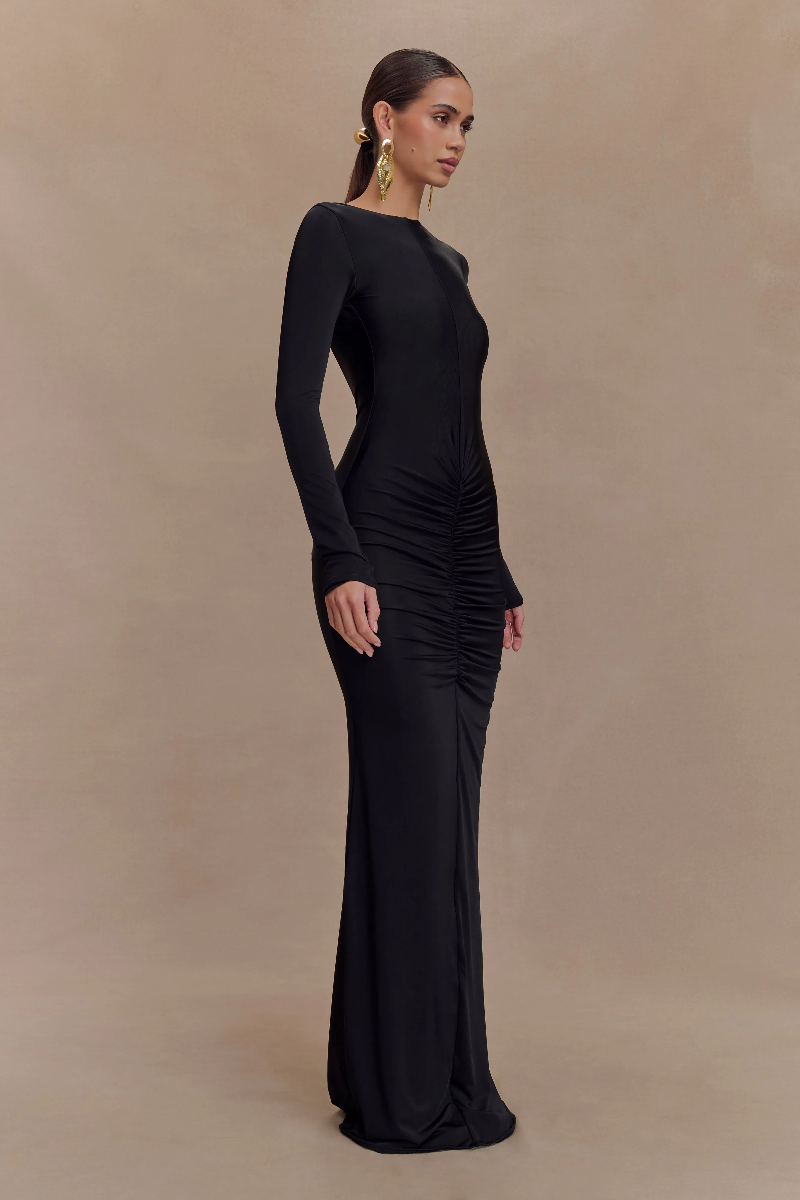 Louisa Long Sleeve Slinky Maxi Dress - Black sold by Meshki product image thumbnail 4