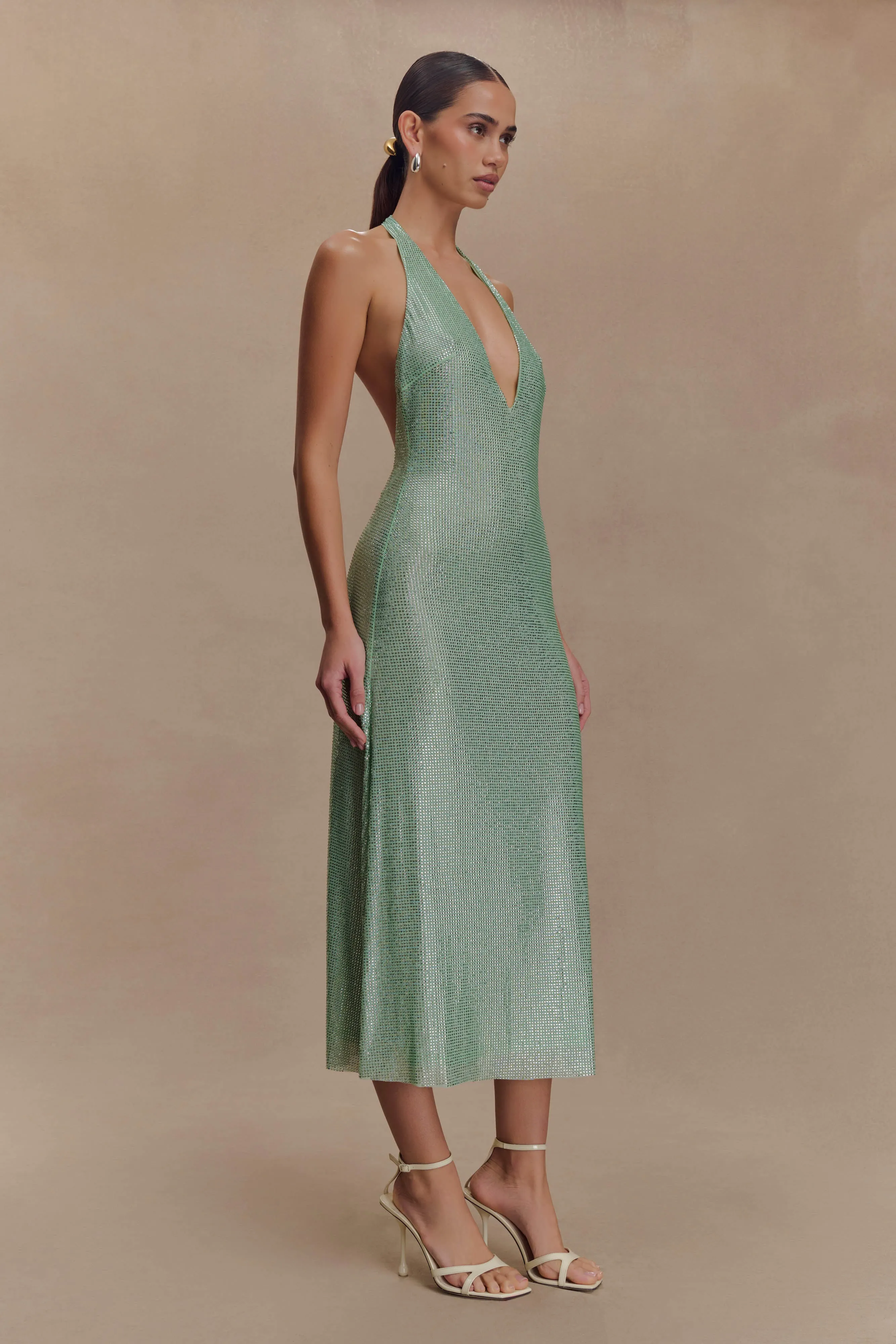 Genie Diamante Halter Midi Dress - Mint sold by Meshki product image thumbnail 4