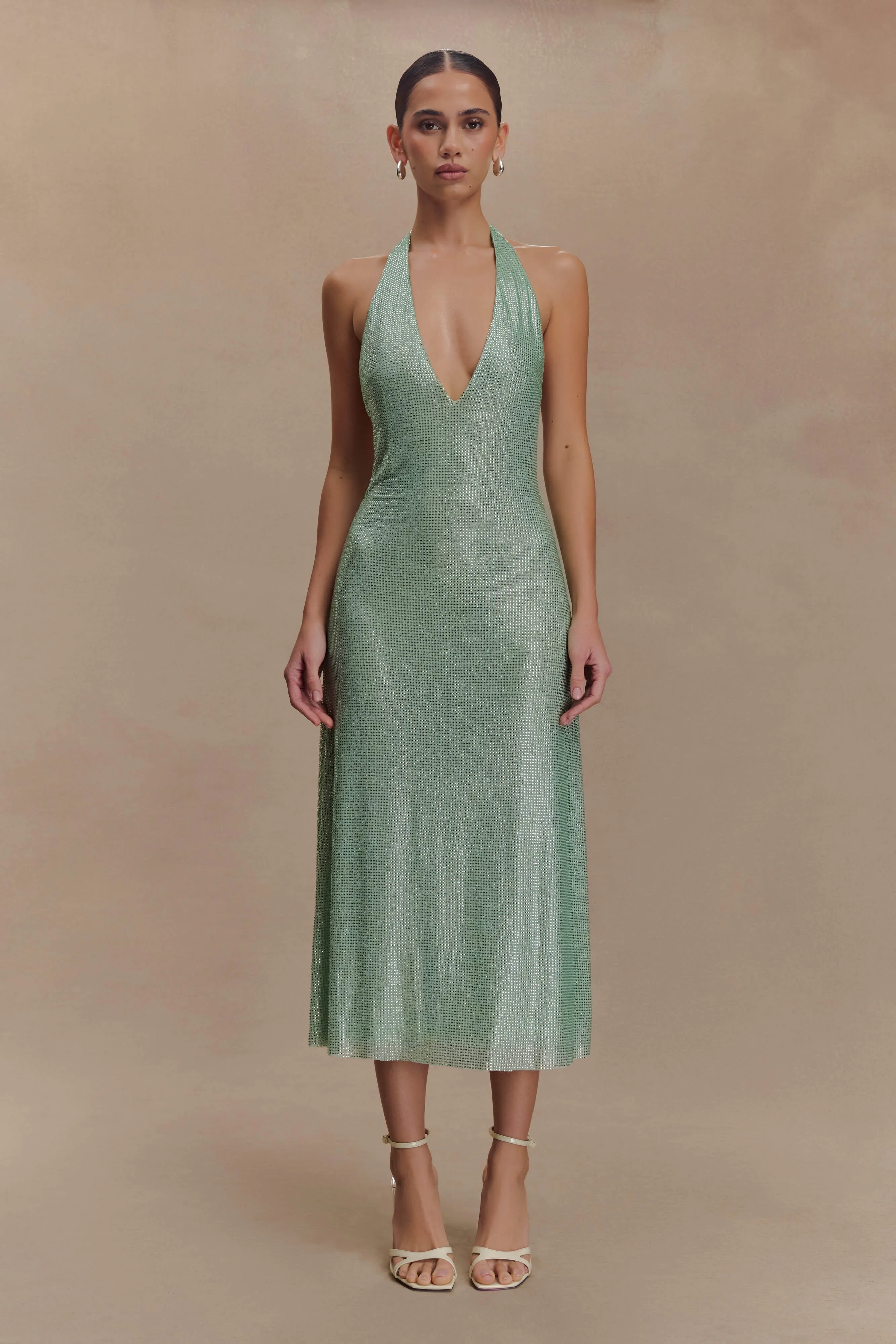 Genie Diamante Halter Midi Dress - Mint sold by Meshki