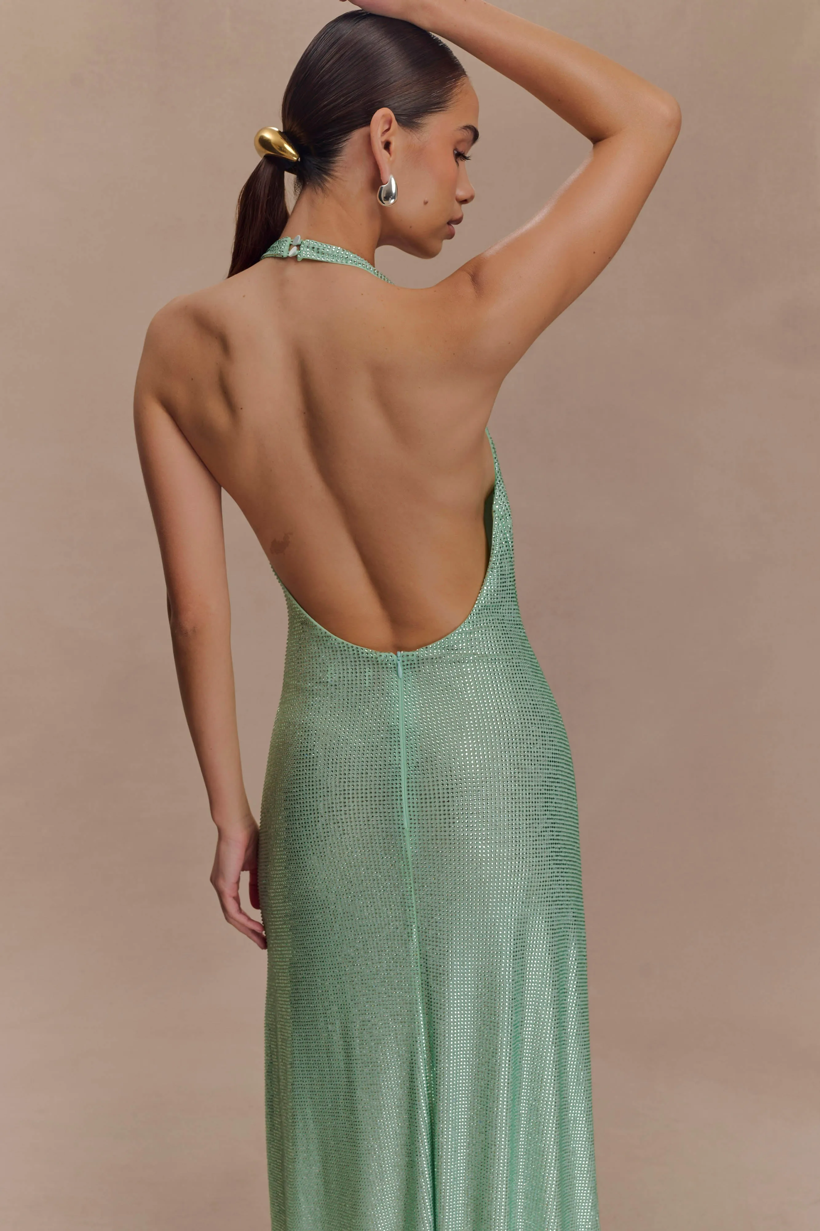 Genie Diamante Halter Midi Dress - Mint sold by Meshki product image thumbnail 2