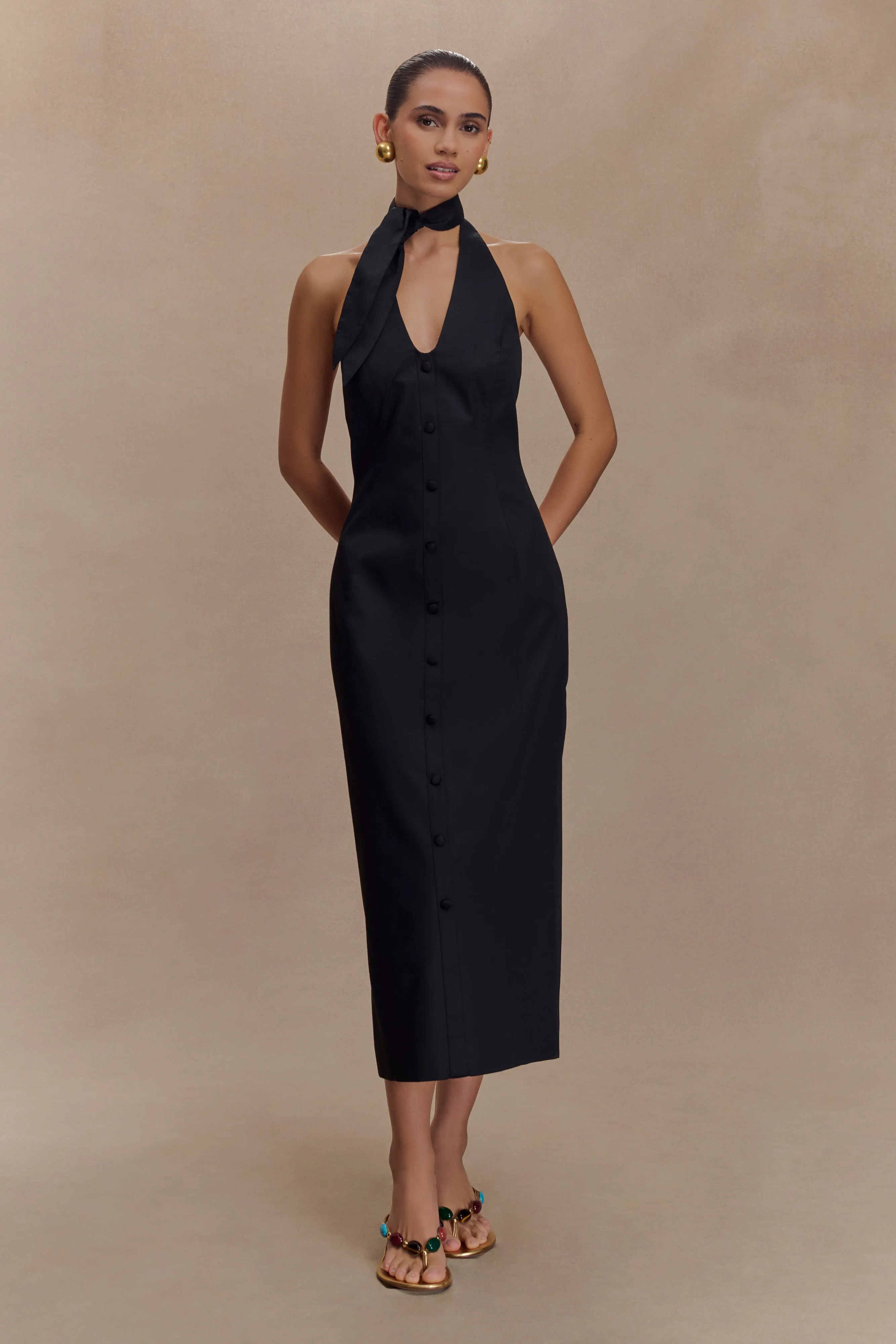 Simona Halter Neck Midi Dress - Black sold by Meshki