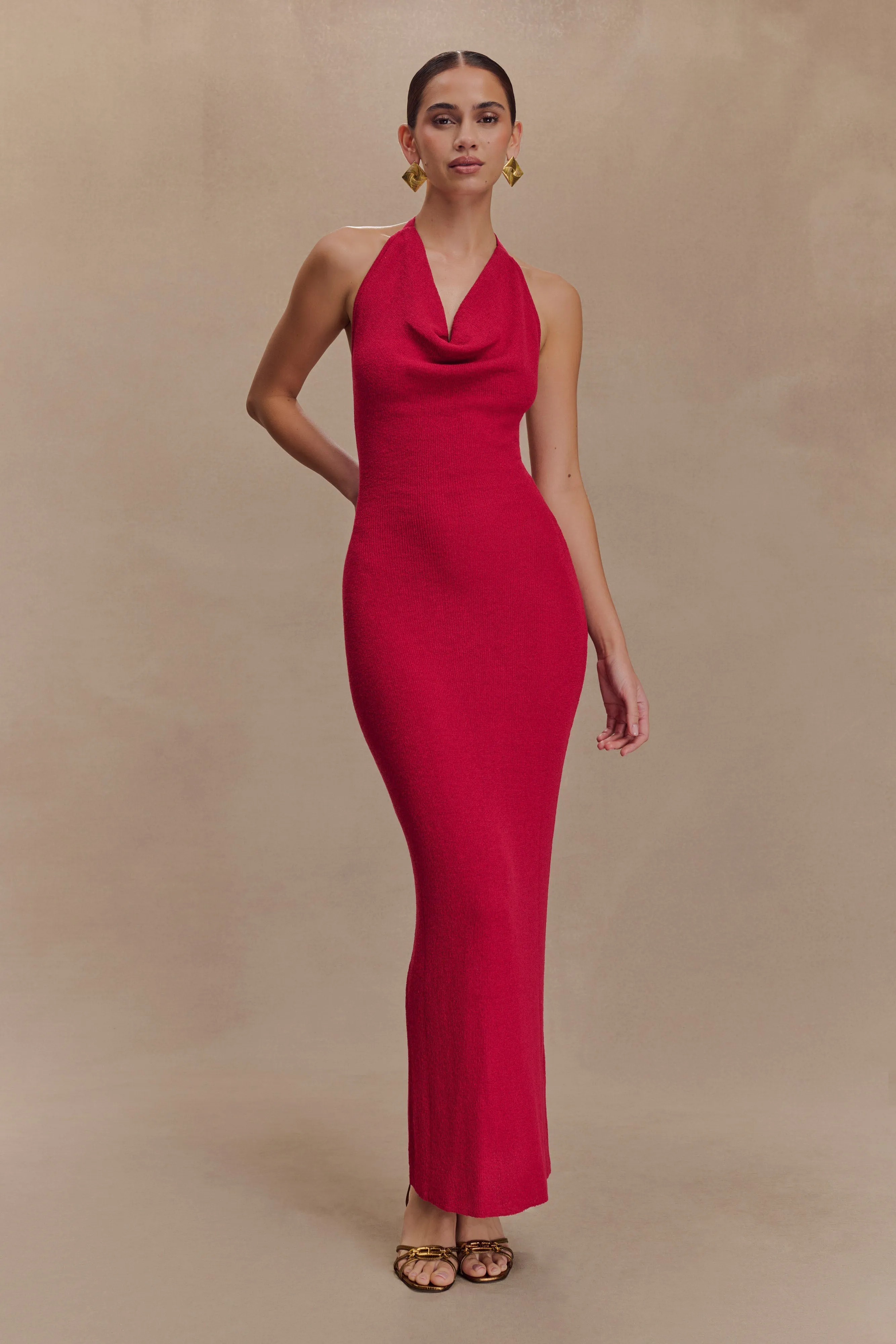 Ayella Cowl Knit Maxi Dress - Raspberry sold by Meshki
