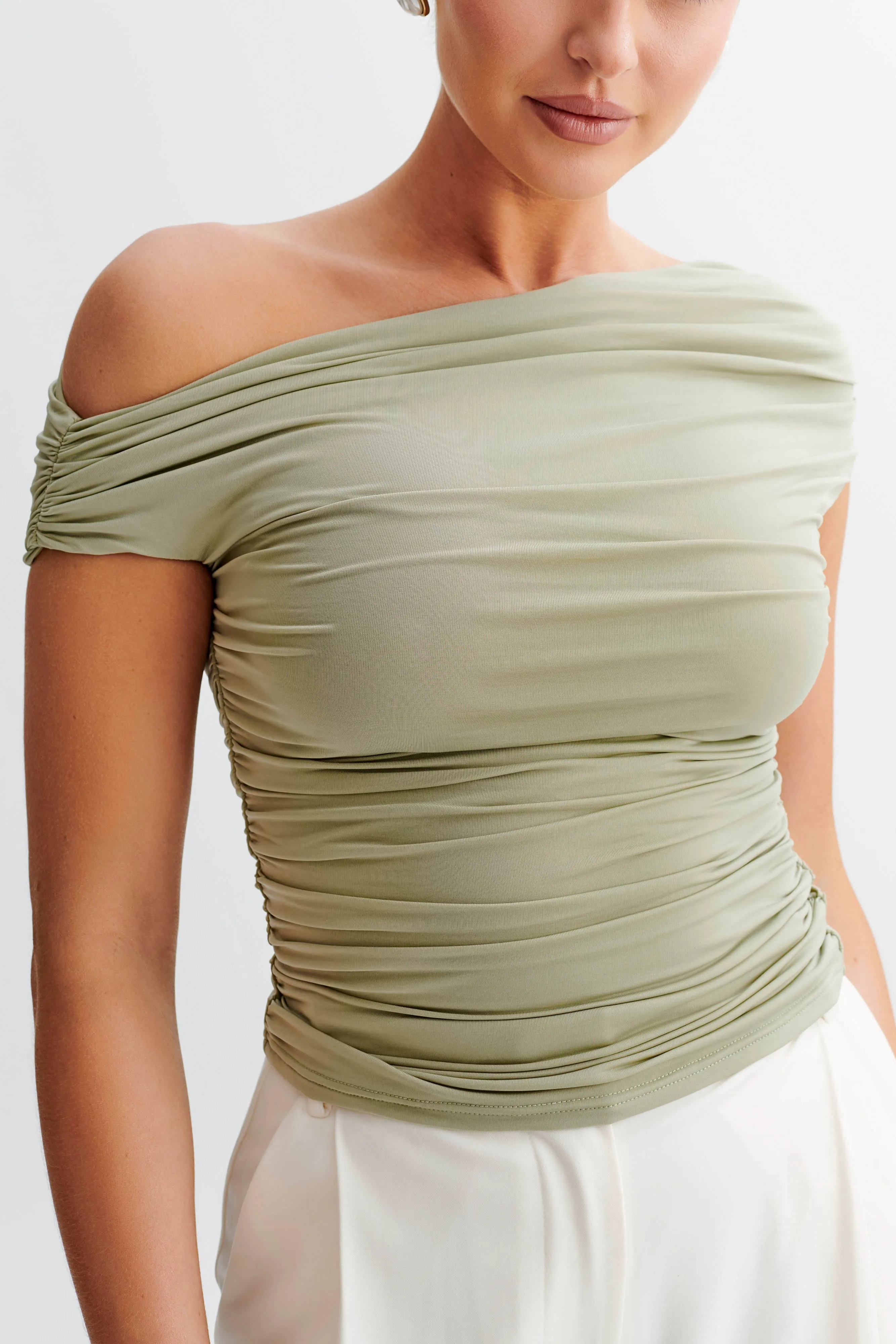 Alayna Slinky Ruched Top - Sage sold by Meshki product image thumbnail 2
