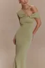Ashford Asymmetrical Slinky Maxi Dress - Sage sold by Meshki