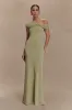 Ashford Asymmetrical Slinky Maxi Dress - Sage sold by Meshki