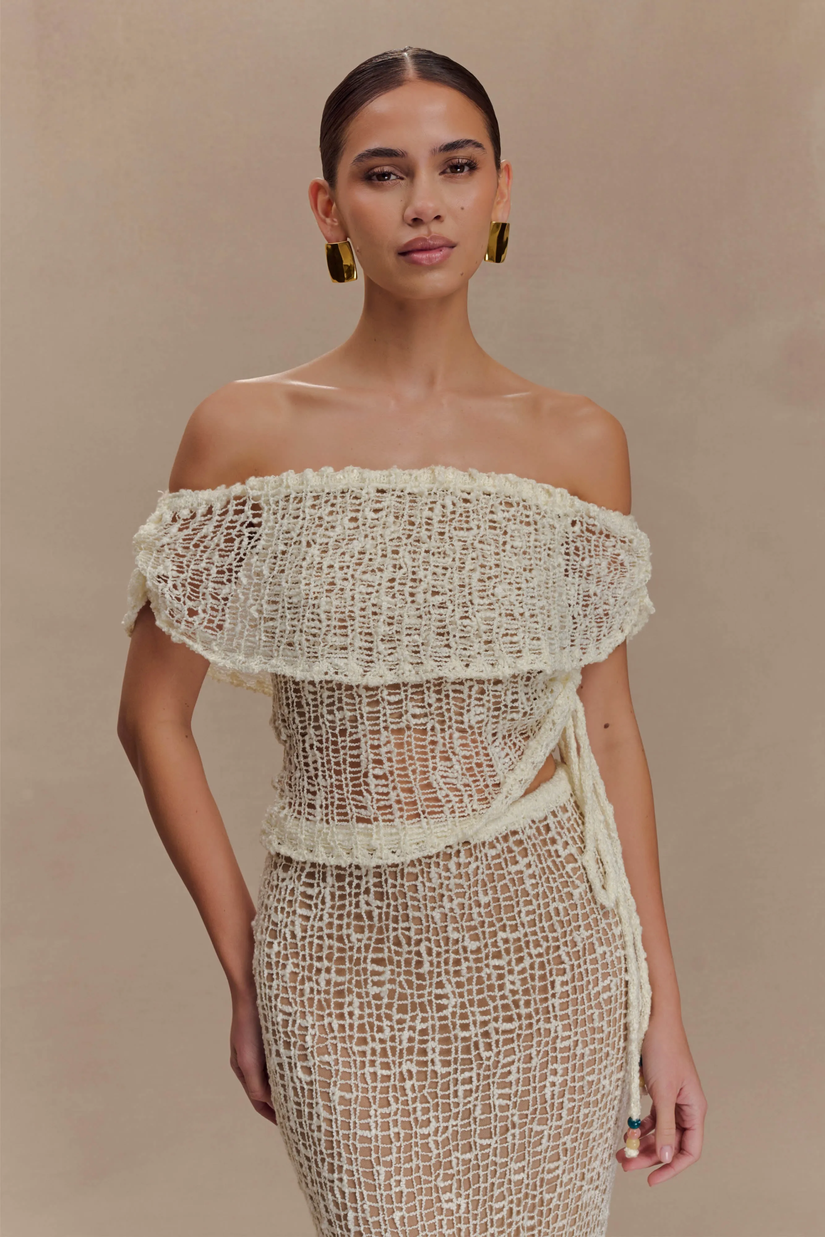 Cordelia Off Shoulder Knit Top - Ivory sold by Meshki