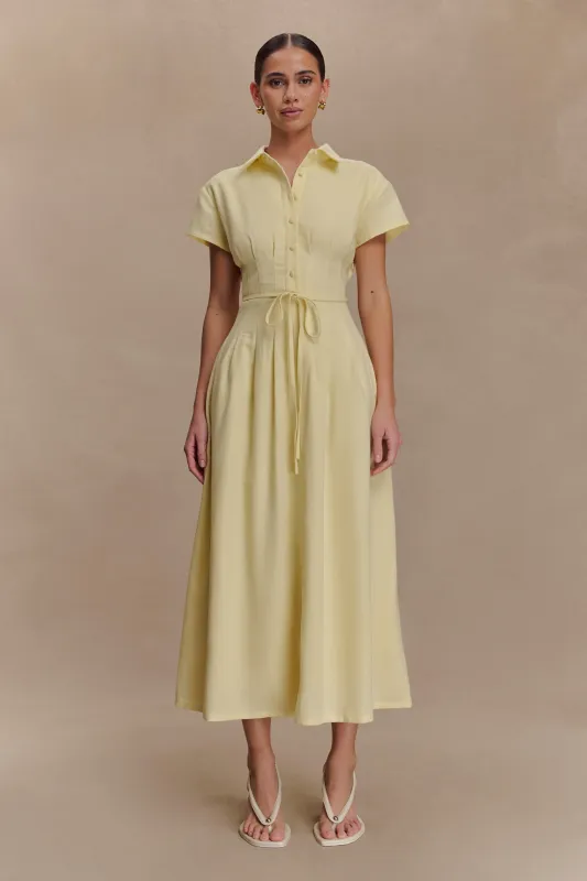 Aysha Buttoned Linen Midi Dress - Lemon sold by Meshki