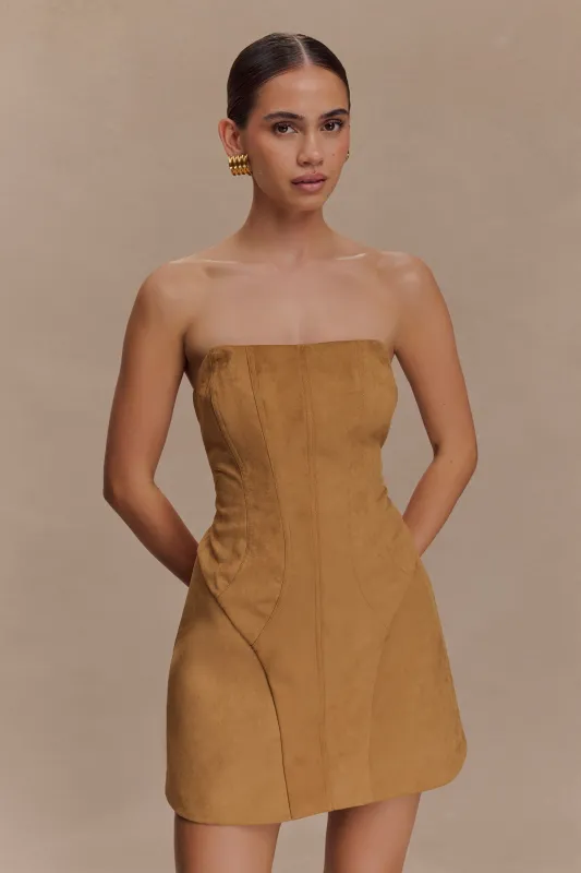 Andy Faux Suede Mini Dress - Camel made by Meshki