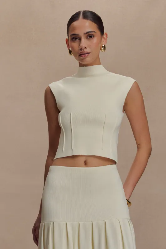 Romaine High Neck Bandage Knit Top - Ivory sold by Meshki