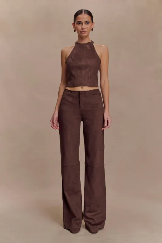 Logan Faux Suede Pants - Dark Chocolate sold by Meshki