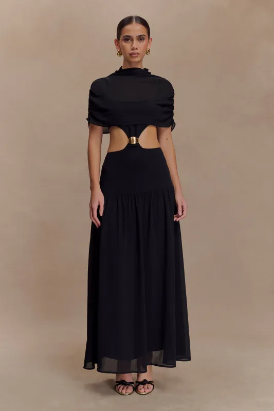 Georgina Chiffon Midi Dress - Black sold by Meshki