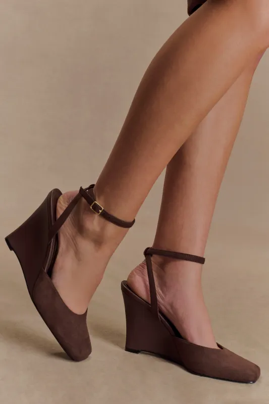 Kaleen Faux Suede Wedge Heel - Chocolate sold by Meshki