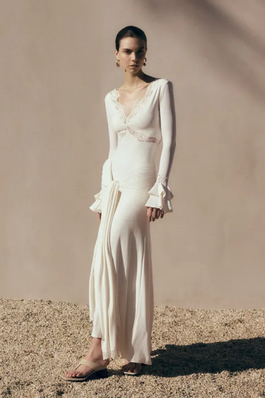 Electra Slinky Lace Maxi Dress - Ivory sold by Meshki