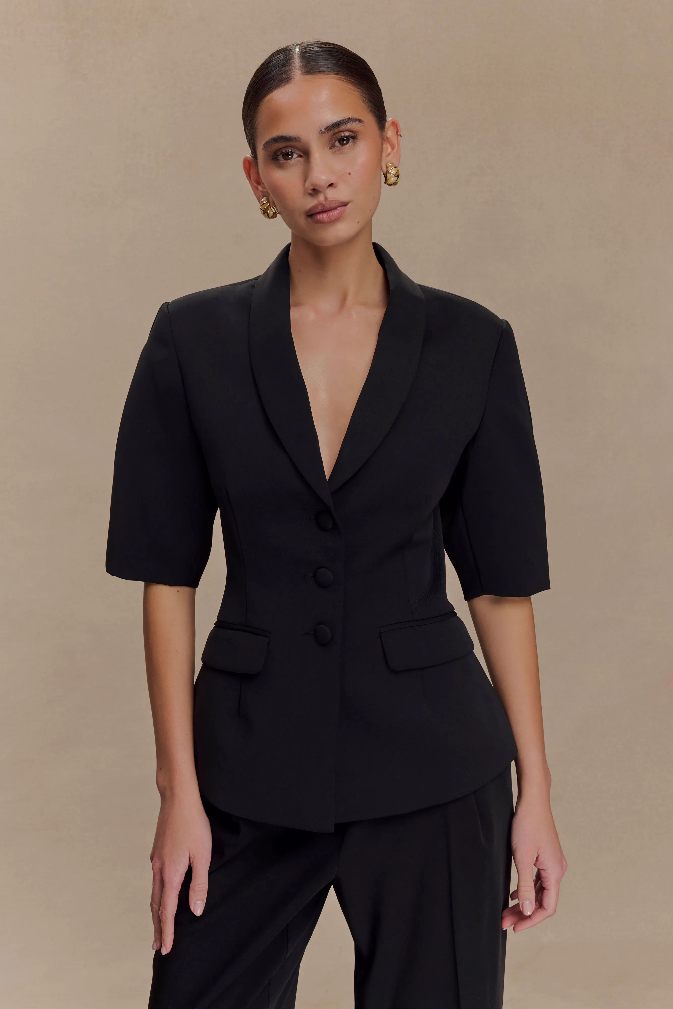 Opal Puff Sleeve Suiting Top - Black sold by Meshki product image thumbnail 2