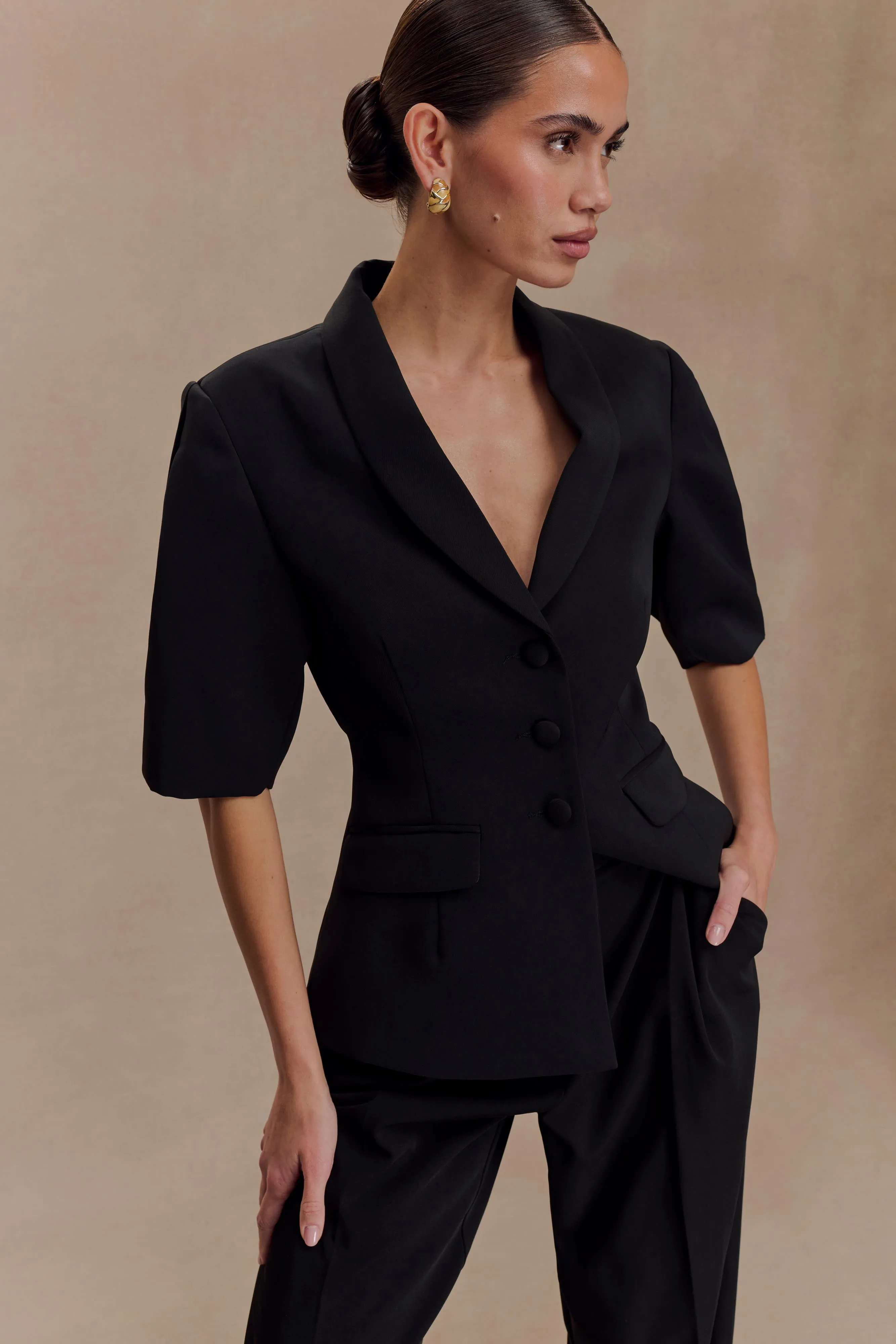 Opal Puff Sleeve Suiting Top - Black sold by Meshki product image thumbnail 4
