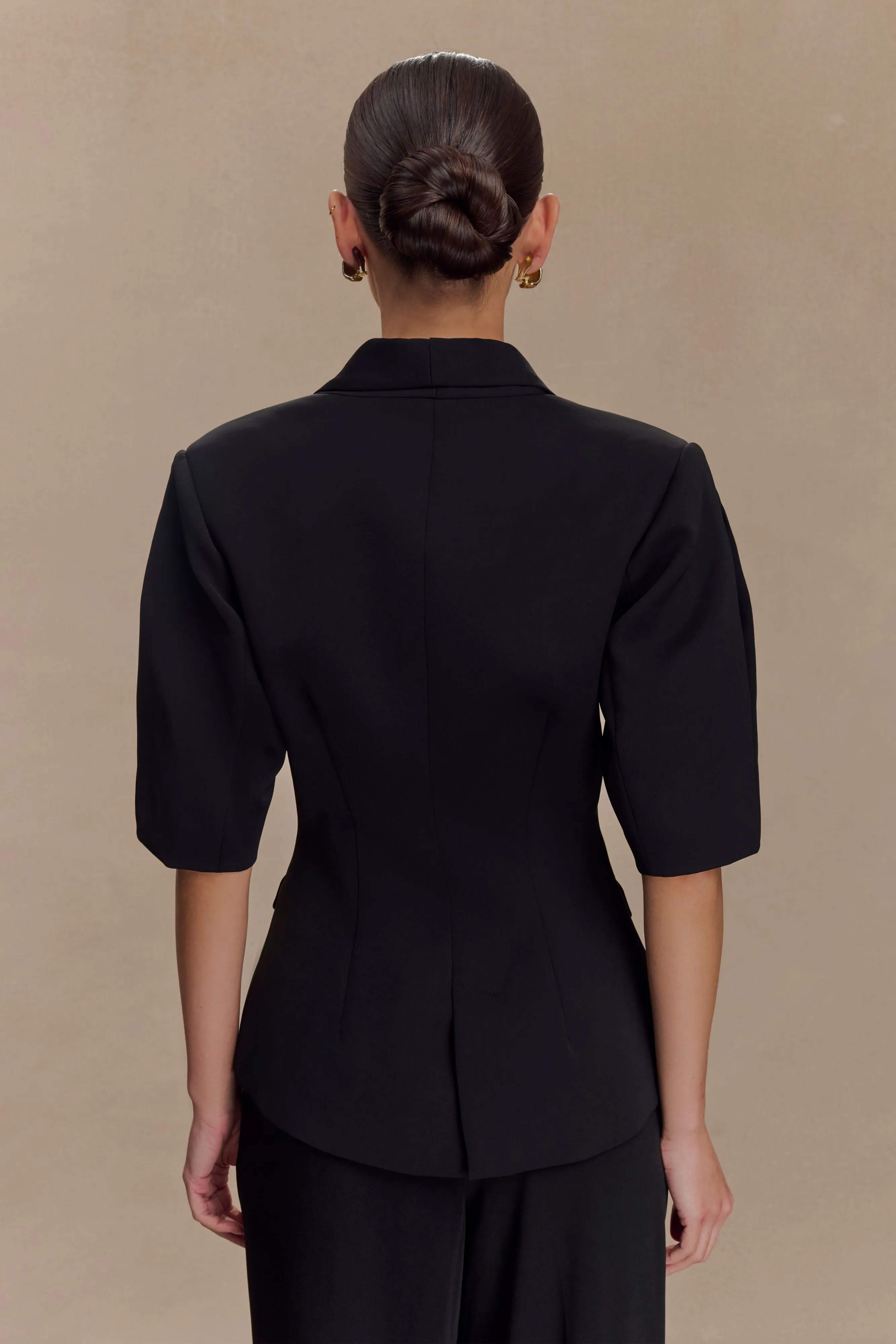 Opal Puff Sleeve Suiting Top - Black sold by Meshki product image thumbnail 3