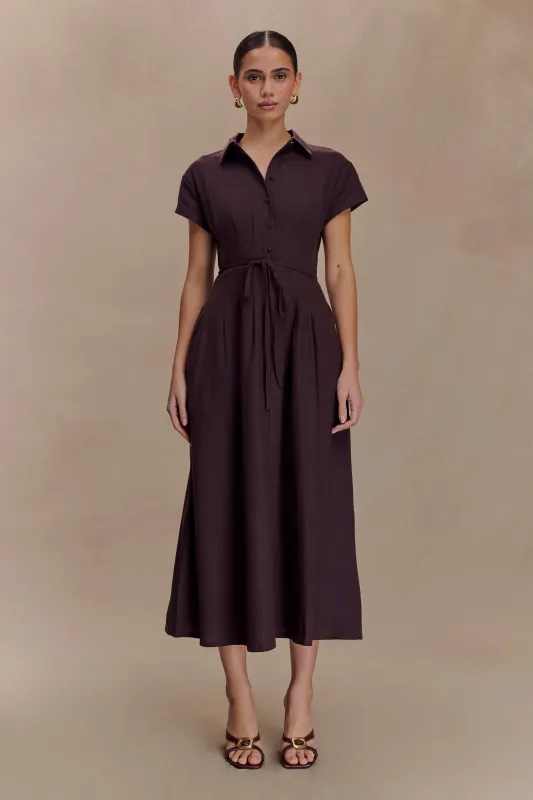 Aysha Buttoned Linen Midi Dress - Chocolate sold by Meshki