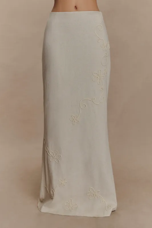 Casey Linen Embroidered Maxi Skirt - Natural sold by Meshki