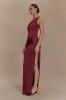 Henley Slinky Drape Maxi Dress - Wine sold by Meshki