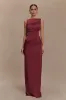 Henley Slinky Drape Maxi Dress - Wine sold by Meshki