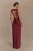 Henley Slinky Drape Maxi Dress - Wine sold by Meshki