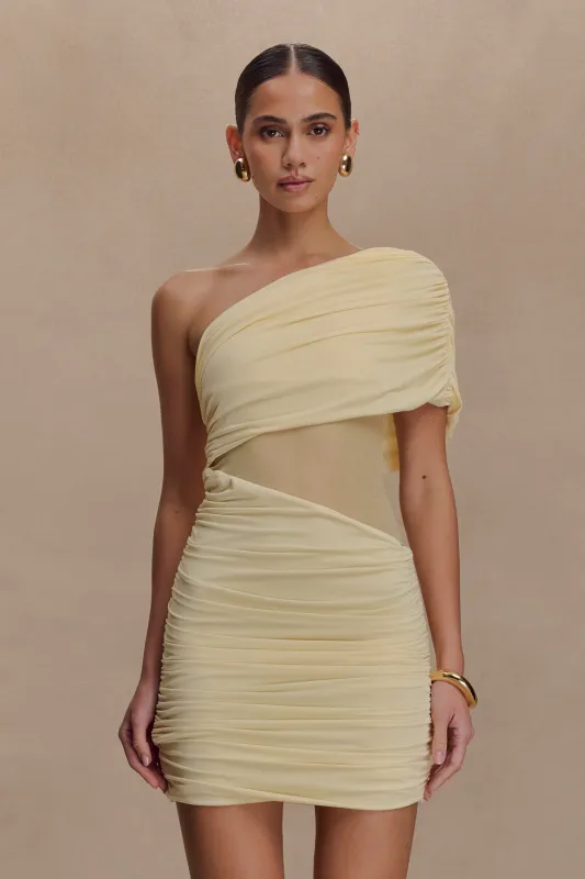 Dallas One Shoulder Mesh Mini Dress - Lemon sold by Meshki