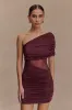 Dallas One Shoulder Mesh Mini Dress  - Mahogany sold by Meshki