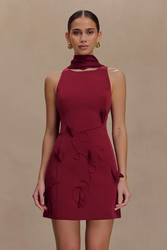 Skyler Suiting Embroidered Mini Dress - Wine sold by Meshki