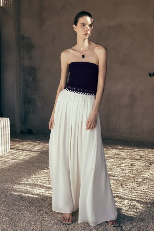 Suella Chiffon Denim Maxi Dress - Indigo Blue sold by Meshki