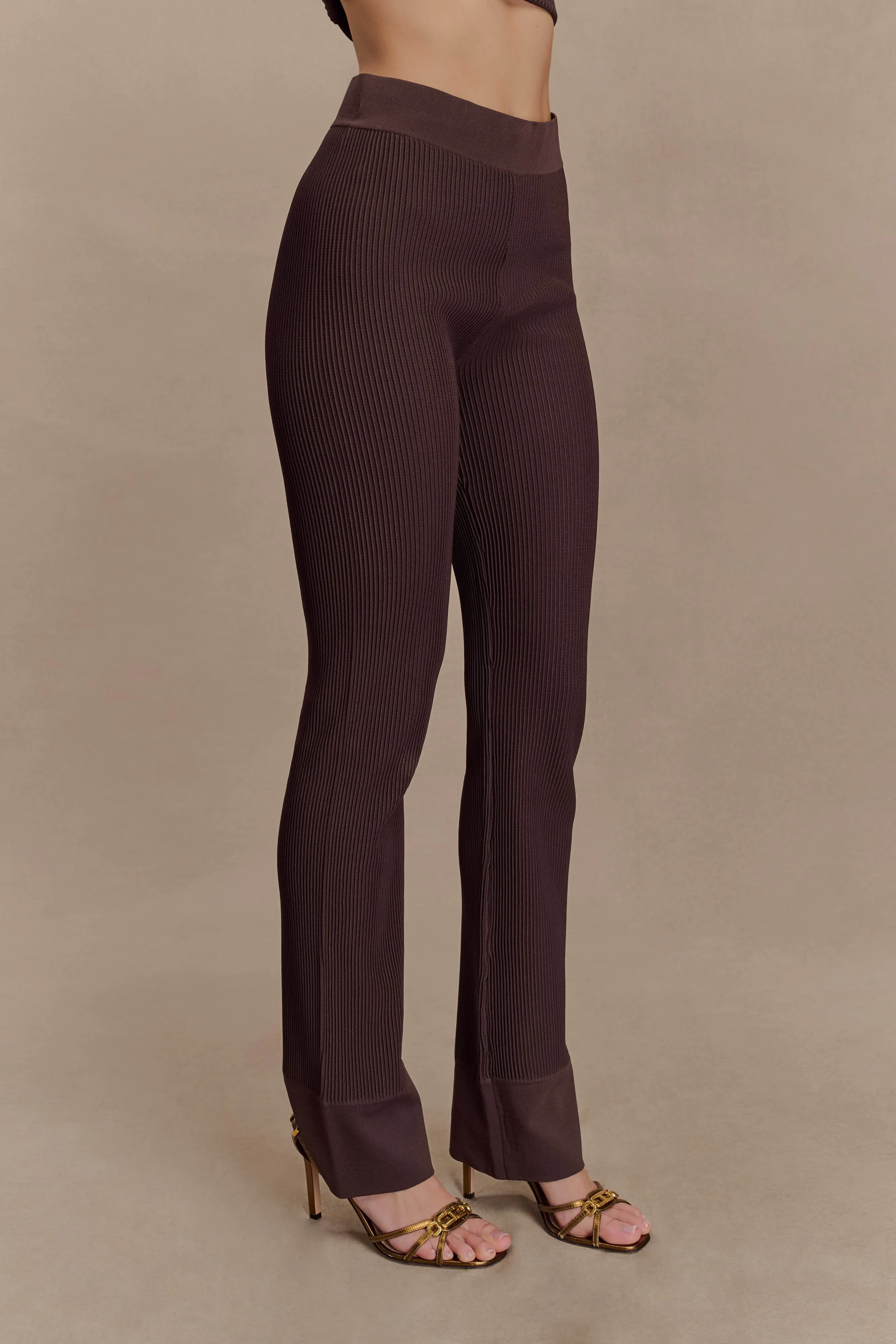 Elodie Ribbed Knit Pants - Chocolate sold by Meshki product image thumbnail 4