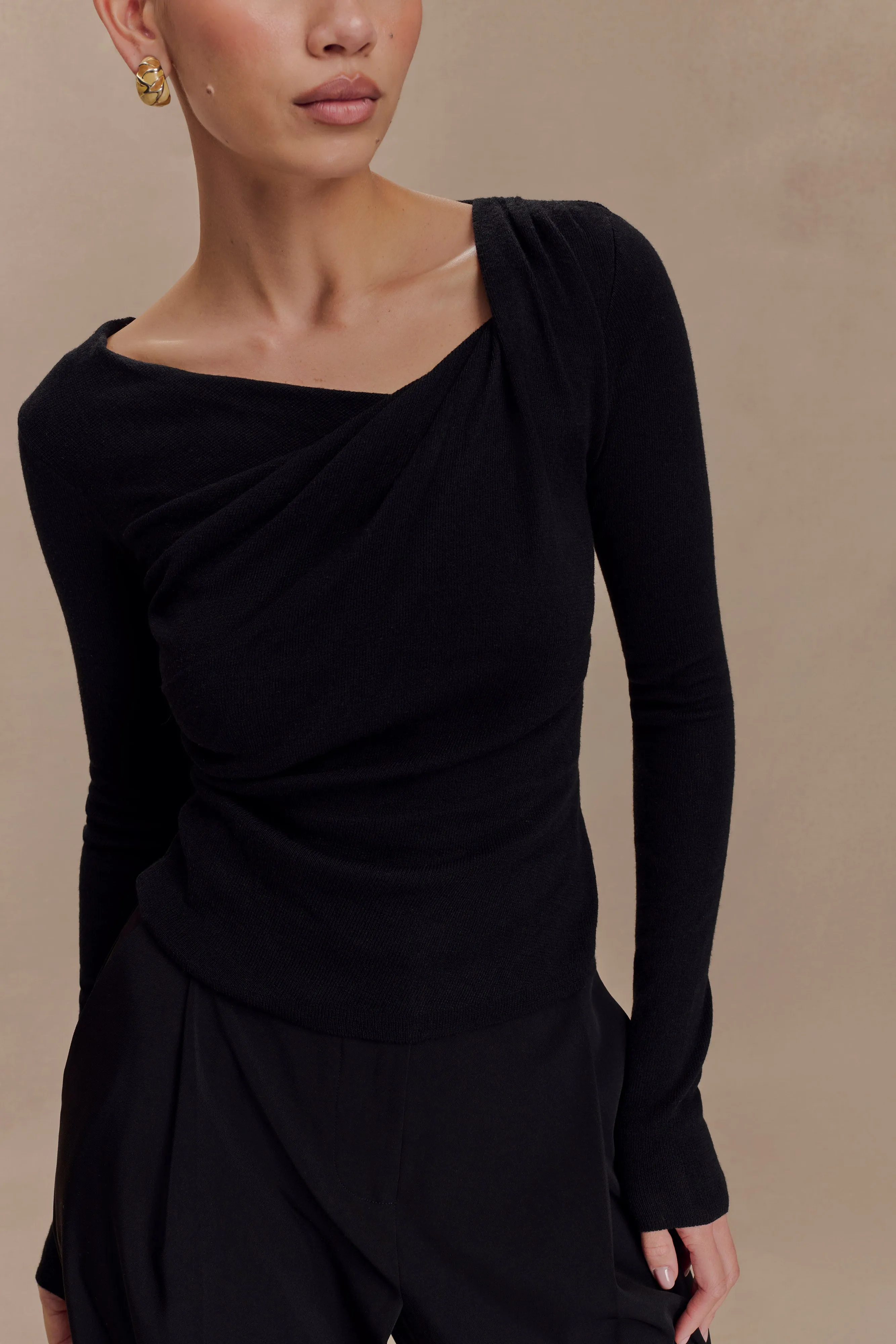 Culver Draped Twist Knit Top - Black sold by Meshki product image thumbnail 3