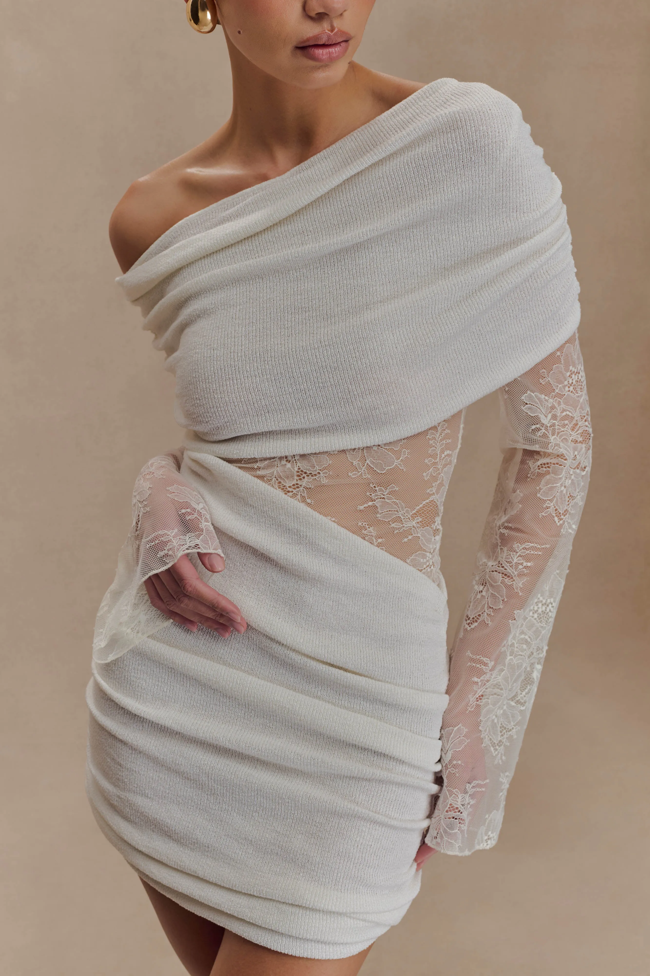 Luxie Lace Knit Mini Dress - Ivory sold by Meshki product image thumbnail 3