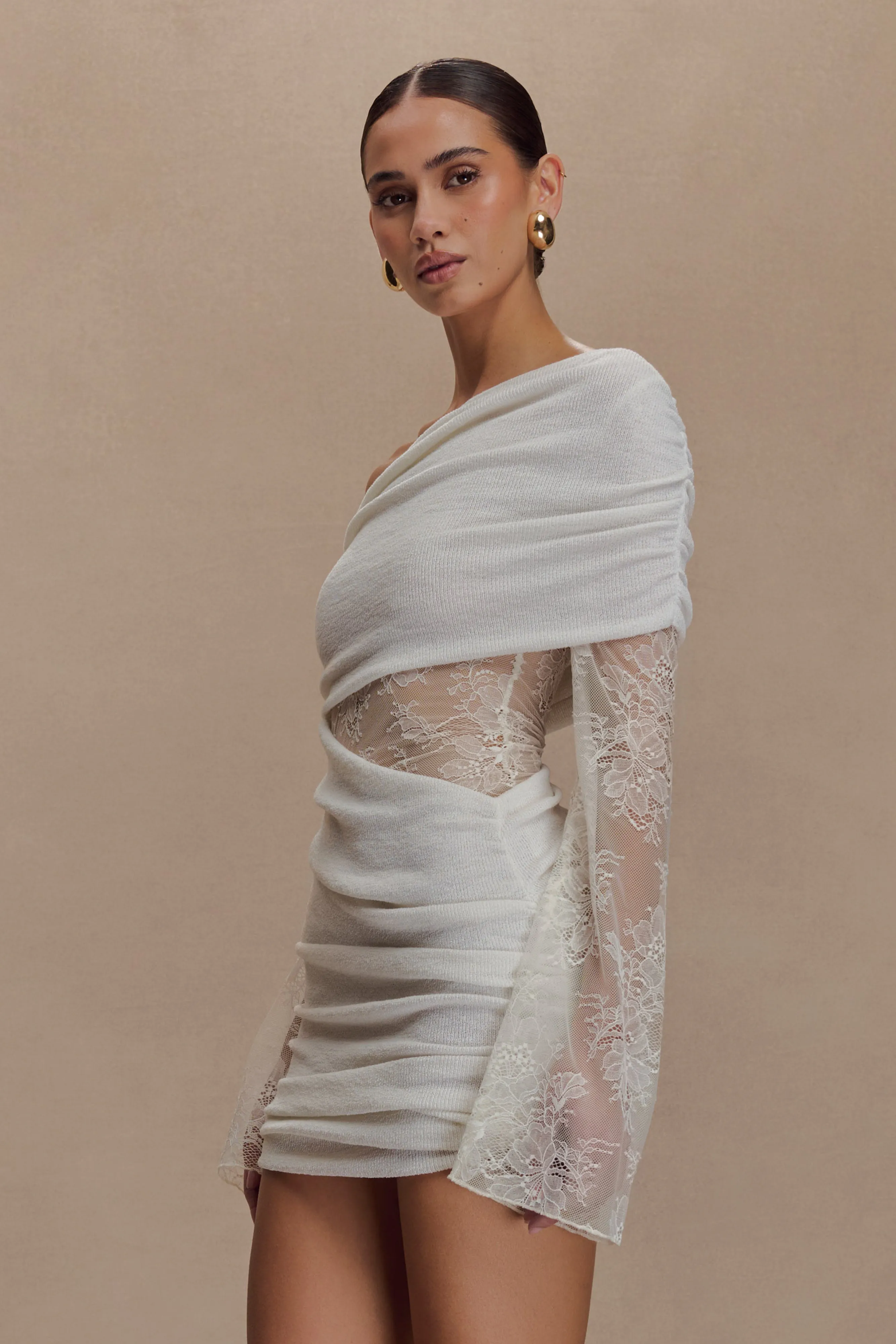 Luxie Lace Knit Mini Dress - Ivory sold by Meshki product image thumbnail 4