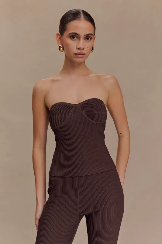 Elodie Strapless Cupped Knit Top - Chocolate sold by Meshki