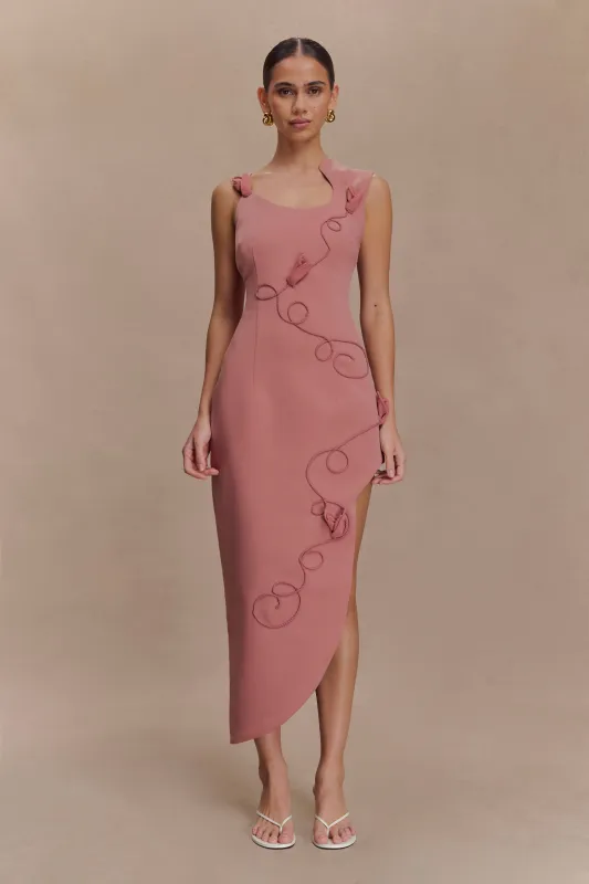 Virginia Suiting Embroidered Midi Dress - Burnt Rose sold by Meshki