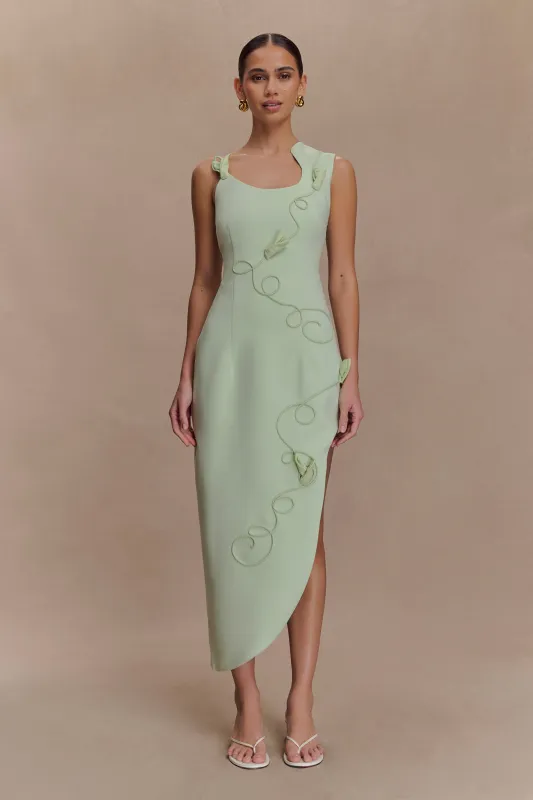 Virginia Suiting Embroidered Midi Dress - Sage sold by Meshki